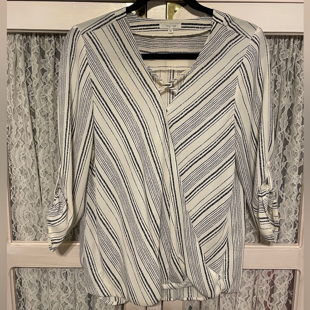 Maurices 3/4 Sleeve Stripes Satin Top - M